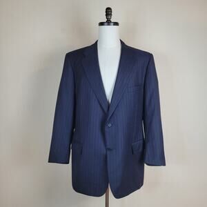 VTG Chester Barrie Blazer 48R Wool Blue England Pinstripe Hand Tailored Luxury